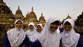 Students at the Borobodur temple in Indonesia